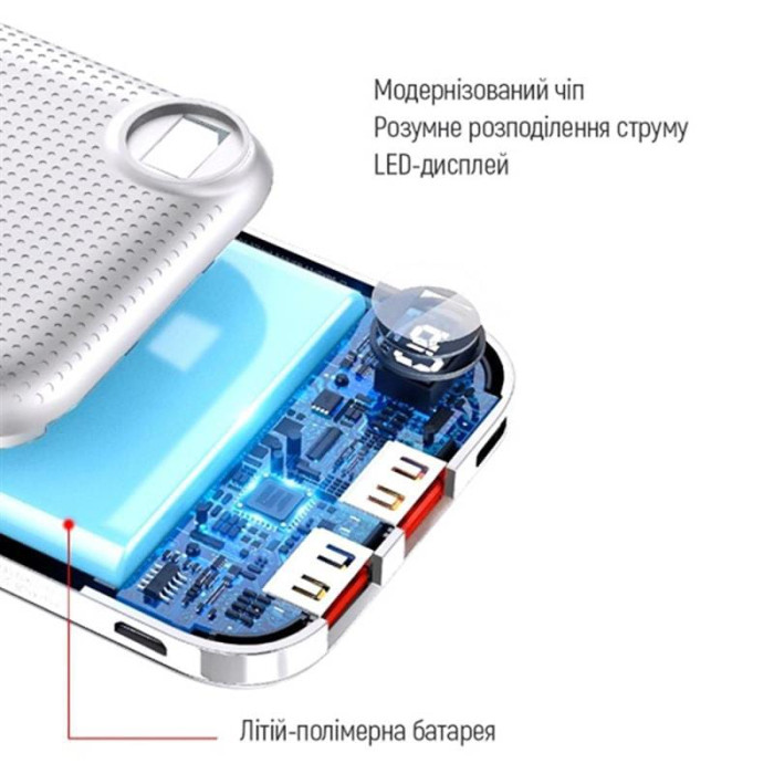 Универсальная мобильная батарея ColorWay LCD 10000mAh White (CW-PB100LPH3WT-PDD)