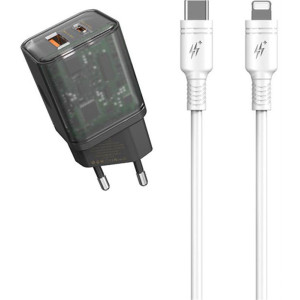 Сетевое зарядное устройство для Proda Xinrui A62 Black (PD-A62-BK) + кабель Type-C/Lightning