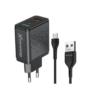 Сетевое зарядное устройство для Grand-X Quick Charge 3.0 (1хUSB, 18W) Black + кабель USB-microUSB Black (CH-650M) Сетевое зарядное устройство для Grand-X Quick Charge 3.0 (1хUSB, 18W) Black + кабель USB-microUSB Black (CH-650M)