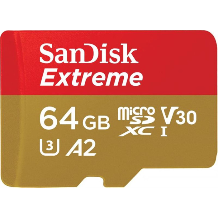 Карта пам`ятi MicroSDXC 64GB C10 UHS-I SanDisk Extreme V30 U3 R170/W80MB/s + SD (SDSQXAH-064G-GN6MA)