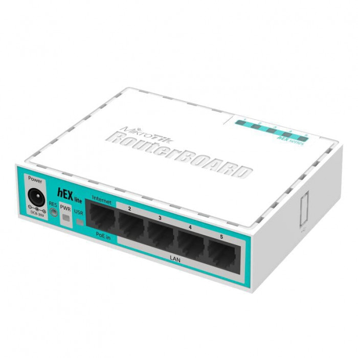 Маршрутизатор MikroTik RouterBOARD RB750r2 hEX lite (850MHz/64Mb, 5х100Мбит, PoE in)