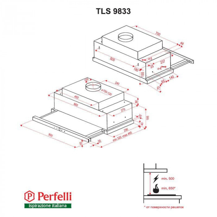 Вытяжка Perfelli TLS 9833 BL LED Stripe