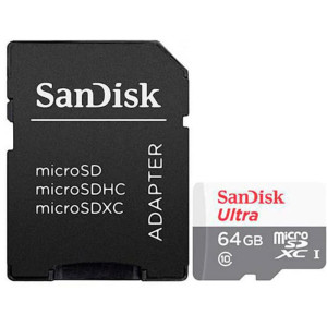 Карта пам`яті MicroSDXC 64GB UHS-I Class 10 SanDisk Ultra R100/W10MB/s + SD-адаптер (SDSQUNR-064G-GN3MA) Карта пам`яті MicroSDXC 64GB UHS-I Class 10 SanDisk Ultra R100/W10MB/s + SD-адаптер (SDSQUNR-064G-GN3MA)