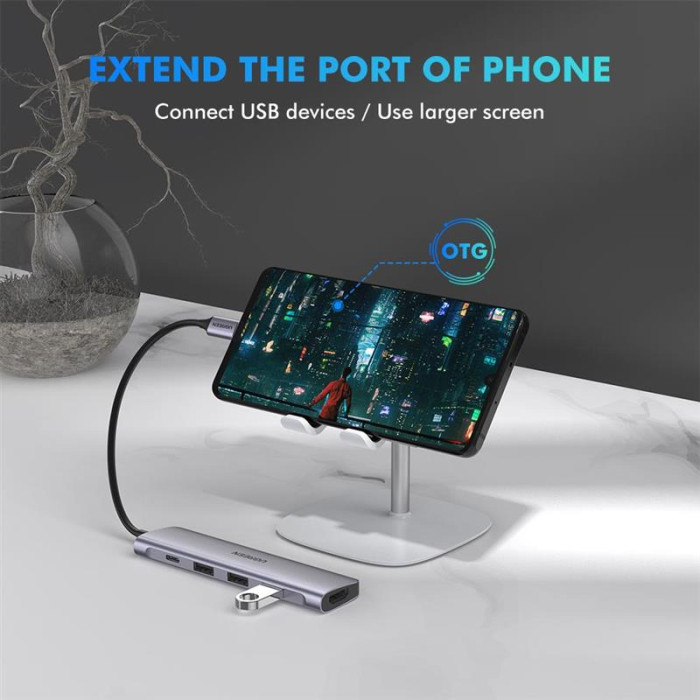 Концентратор USB Type-C Ugreen CM136 3xUSB 3.0+HDMI, Gray (50209)