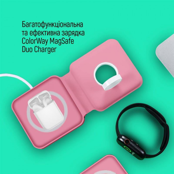 Беспроводное зарядное устройство ColorWay MagSafe Duo Charger 15W for iPhone Pink (CW-CHW32Q-P)