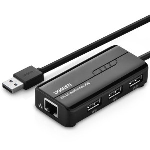Концентратор USB 3.0 Ugreen 3xUSB 2.0+RJ45 1000M Ethernet, Black (20264)