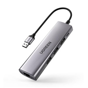 Концентратор USB Type-C Ugreen CM266 3xUSB 3.0+HDMI+RJ45 1000M Ethernet, Gray (60812)