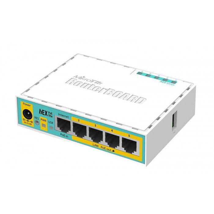 Маршрутизатор MikroTik RouterBOARD RB750UPr2 hEX PoE lite (650MHz/64Mb, 1xUSB, 5х100Мбит, PoE in, PoE out)
