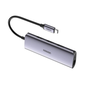 Концентратор USB Type-C Ugreen 3xUSB 3.0+RJ45 1000M Ethernet, Gray (60718)