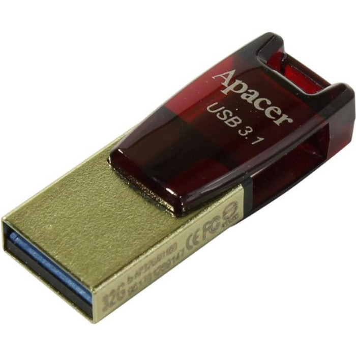 Флеш-накопичувач USB3.1 Type-C 32GB Apacer AH180 Red (AP32GAH180R-1)