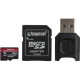 Карта памяти MicroSDXC 64GB UHS-II/U3 Class 10 Kingston Canvas React Plus R285/W165MB/s + SD-адаптер + USB-кардридер (MLPMR2/64GB)