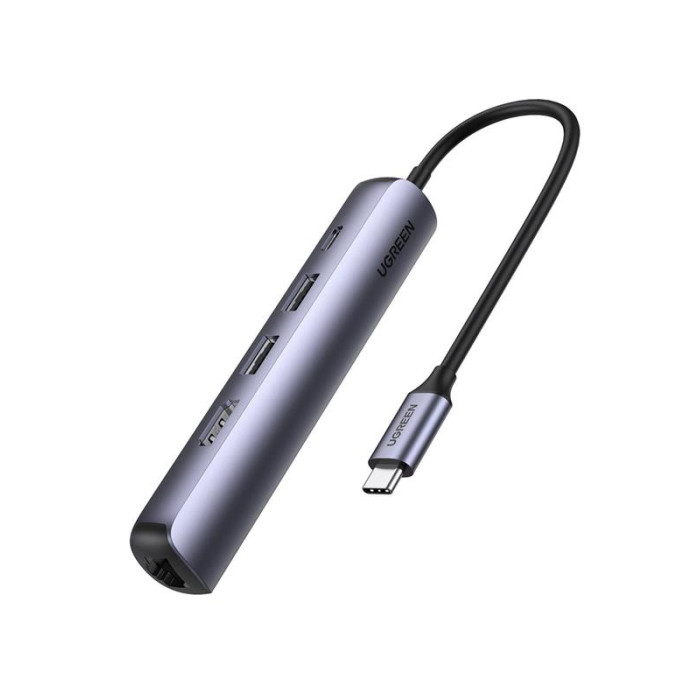 Концентратор USB Type-C Ugreen CM418 2xUSB 3.0+HDMI+RJ45 1000M Ethernet, Gray (10919)