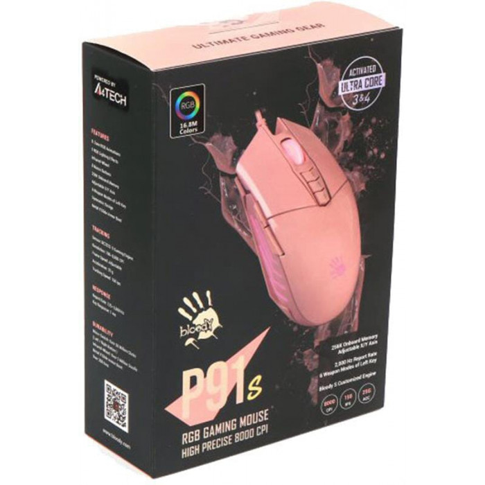 Миша A4Tech Bloody P91s RGB Pink USB