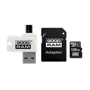Карта памяти MicroSDXC 128GB UHS-I Class 10 Goodram + SD-adapter + OTG Card Reader (M1A4-1280R12) Карта памяти MicroSDXC 128GB UHS-I Class 10 Goodram + SD-adapter + OTG Card Reader (M1A4-1280R12)