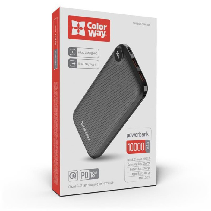 Универсальная мобильная батарея ColorWay LCD 10000mAh Black (CW-PB100LPH3BK-PDD)