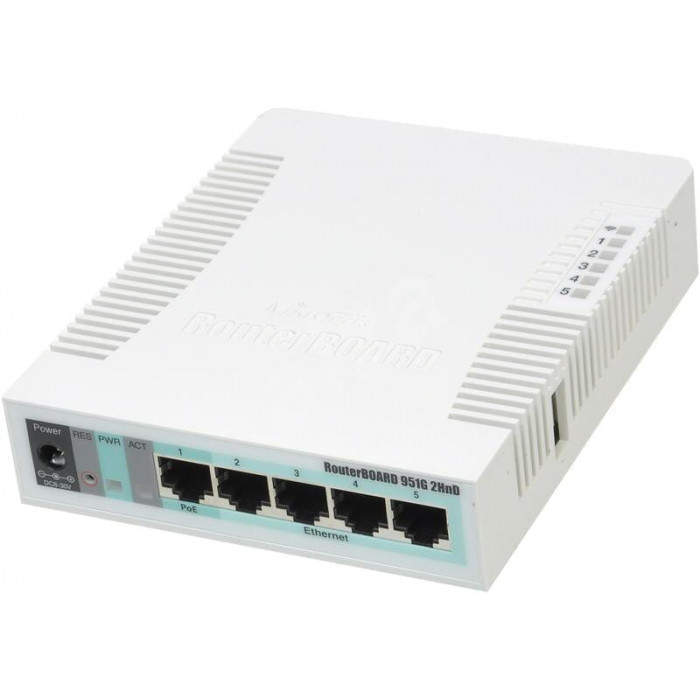 Бездротовий маршрутизатор MikroTik RB951G-2HnD (N300, 600MHz/128Mb, 5хGE, 1хUSB, 1000mW, PoE in, антенна 2,5 дБи)
