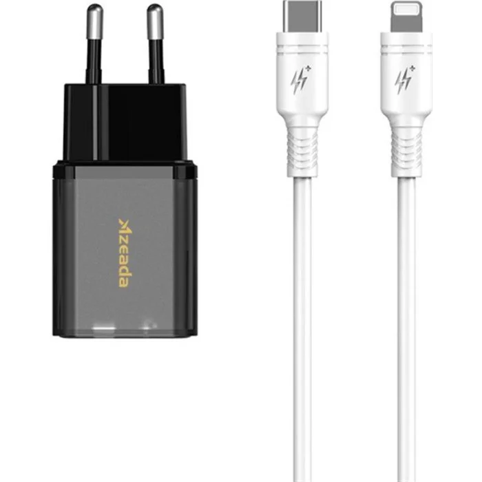 Мережевий зарядний пристрій Proda Xinrui A62 Black (PD-A62-BK) + кабель Type-C/Lightning
