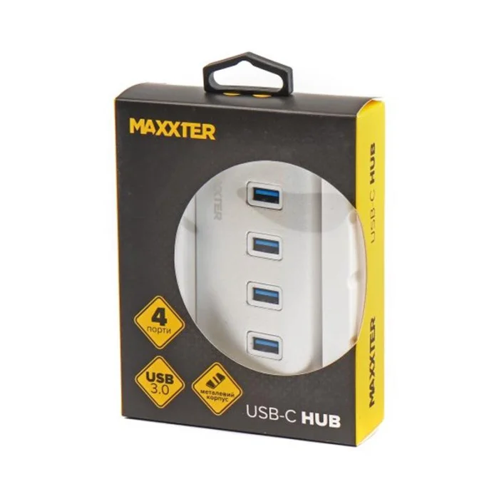 Концентратор USB Type-C Maxxter 4хUSB3.0 Silver (HU3С-4P-01)