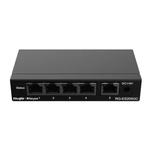 Коммутатор Ruijie Reyee RG-ES205GC (4xGE, 1xGE Uplink, CCTV, Cloud Managed, L2, настольный, бесшумный, металл)