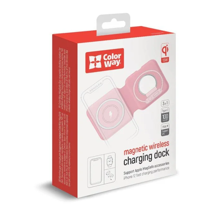 Беспроводное зарядное устройство ColorWay MagSafe Duo Charger 15W for iPhone Pink (CW-CHW32Q-P)