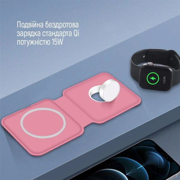 Беспроводное зарядное устройство ColorWay MagSafe Duo Charger 15W for iPhone Pink (CW-CHW32Q-P)