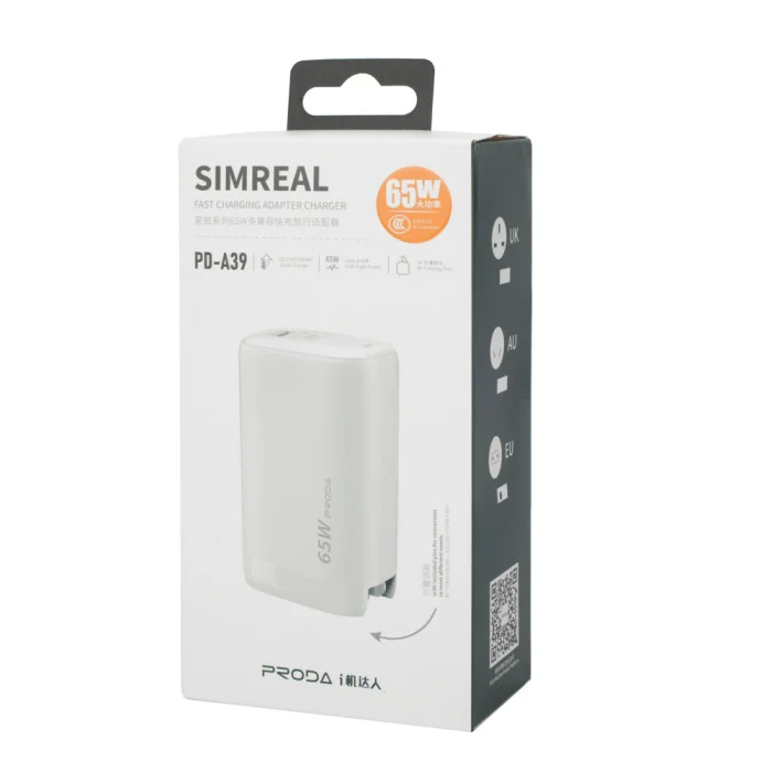 Зарядное устройство Proda Xinrui A39 Quick Charger 65W USB, Type-C White