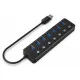 Концентратор USB 3.0 Gembird 7хUSB3.0, с выключателями, пластик/металл, Black (UHB-U3P7P-01)