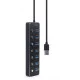 Концентратор USB 3.0 Gembird 7хUSB3.0, с выключателями, пластик/металл, Black (UHB-U3P7P-01)