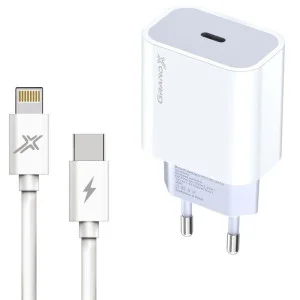 Мережевий зарядний пристрій Grand-X (1xUSB-C 20W) PD 3.0, QC 4.0, AFC, FCP White (CH-770L) + кабель Lightning