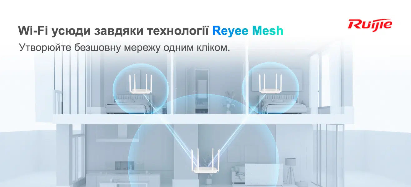 Бездротовий маршрутизатор Ruijie Reyee RG-EW1200 (AC1200, 1xFE Wan, 3xFE LAN, Reyee MESH, 4 антени)